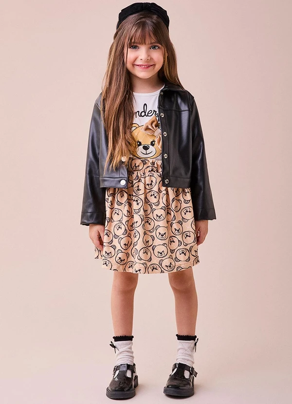 Momi - Conjunto Bege com Monograma de Ursinho Branco 3