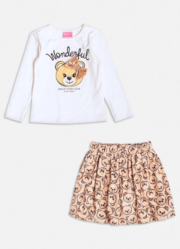 Momi - Conjunto Bege com Monograma de Ursinho Branco 4