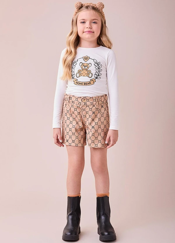 Momi - Conjunto Bege de Ursinho com Strass Branco