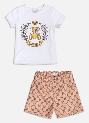 Momi - Conjunto Bege de Ursinho com Strass Branco - MOMI