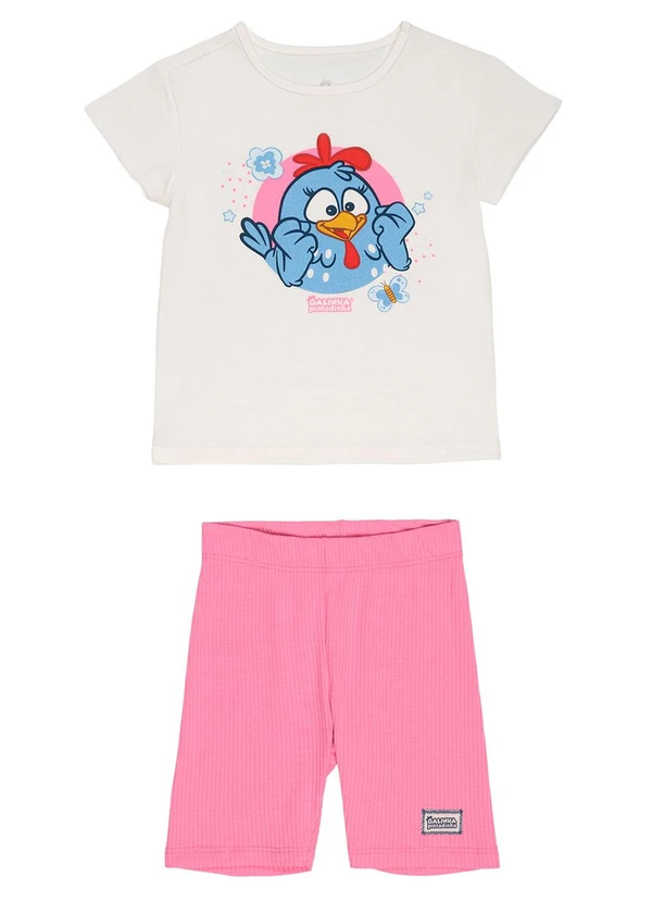 Galinha Pintadinha - Conjunto Bermuda Ciclista Branco/Rosa 1