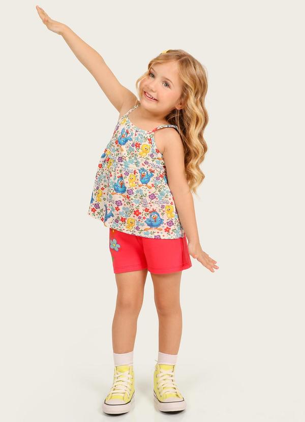 Galinha Pintadinha - Conjunto Blusa Alcinha Shorts MoletinhoBranco