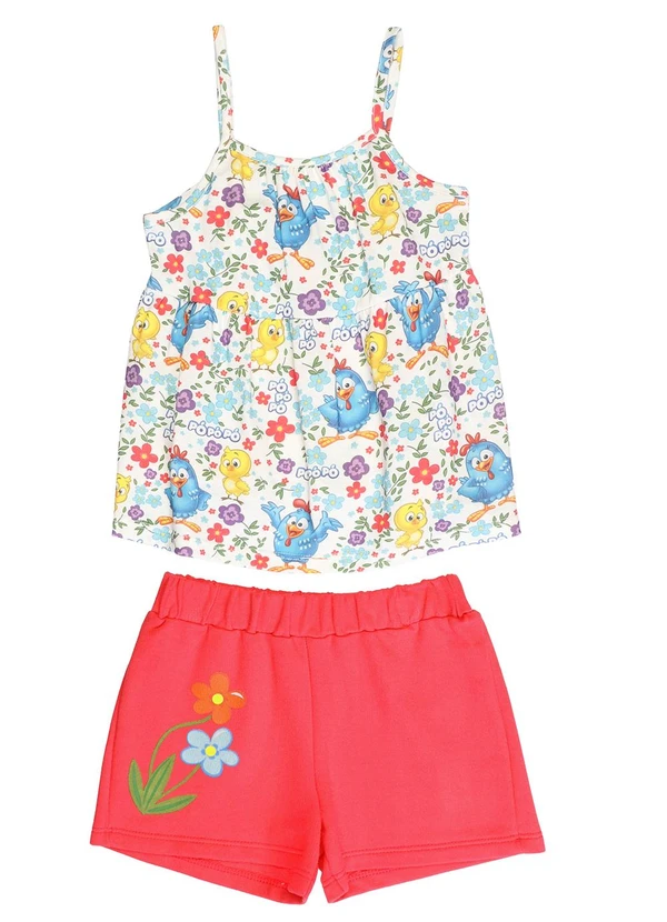 Galinha Pintadinha - Conjunto Blusa Alcinha Shorts MoletinhoBranco 2