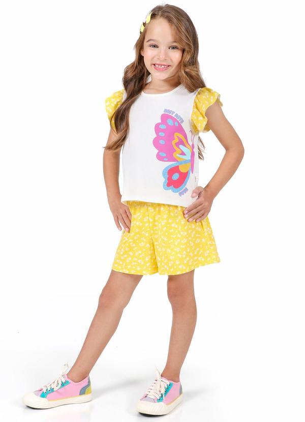 Tink Bink - Conjunto Blusa Babados e Short Estampado Amarelo