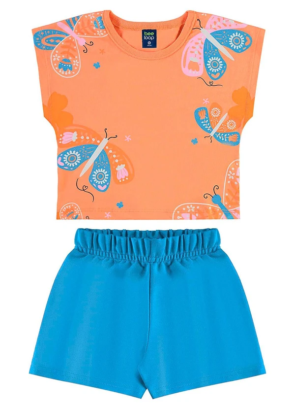 Bee Loop - Conjunto Blusa Borboleta e Short Laranja