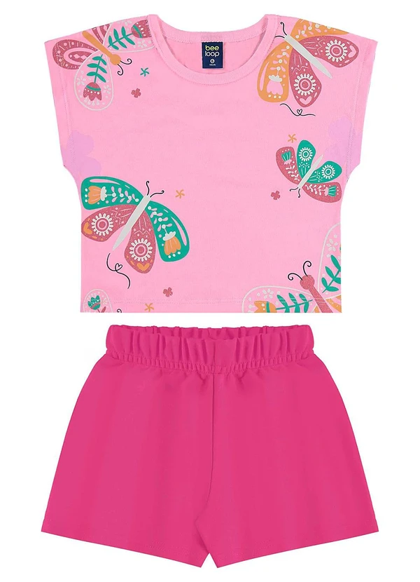Bee Loop - Conjunto Blusa Borboleta e Short Rosa 2