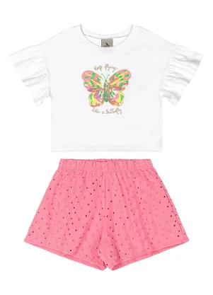Quimby - Conjunto Blusa Borboleta Short Laise Branco - QUIMBY