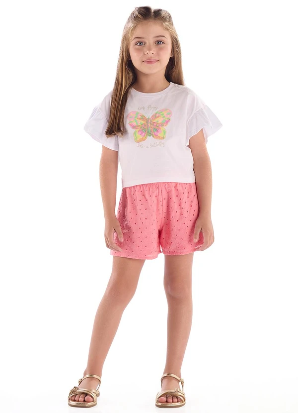 Quimby - Conjunto Blusa Borboleta Short Laise Branco