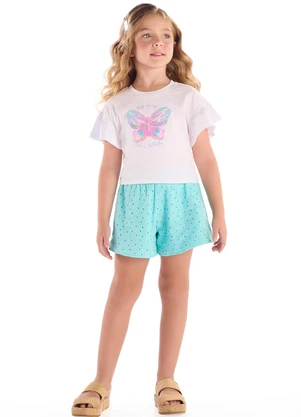 Quimby - Conjunto Blusa Borboleta Short Laise Branco - QUIMBY