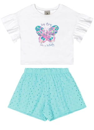 Quimby - Conjunto Blusa Borboleta Short Laise Branco - QUIMBY