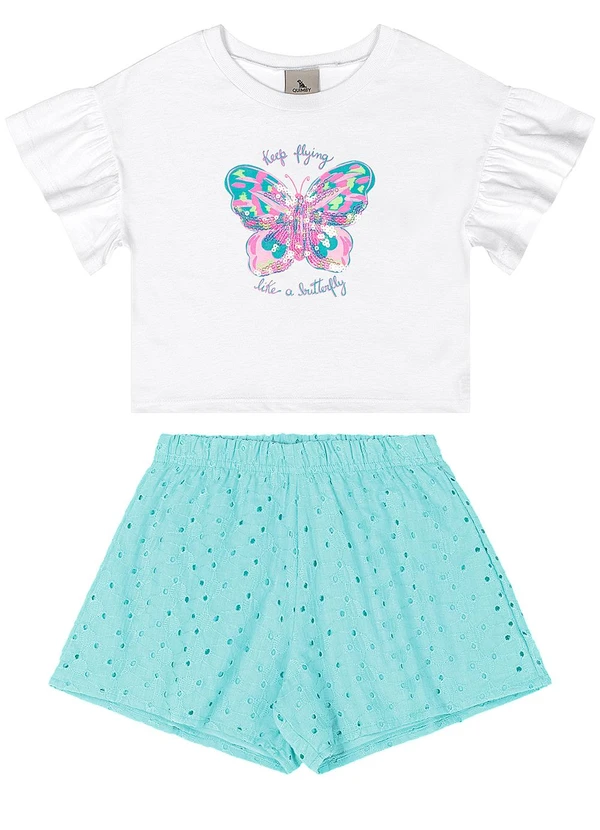 Quimby - Conjunto Blusa Borboleta Short Laise Branco 2