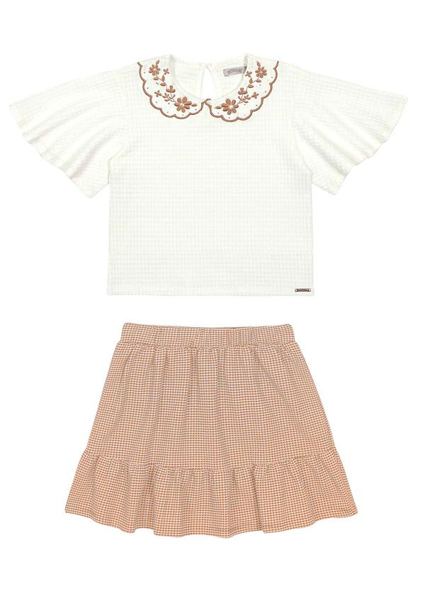 Alakazoo - Conjunto Blusa Bordada Shorts EmbutidoBege