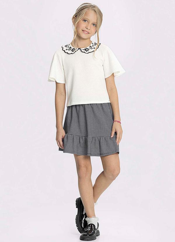 Alakazoo - Conjunto Blusa Bordada Shorts EmbutidoPreto