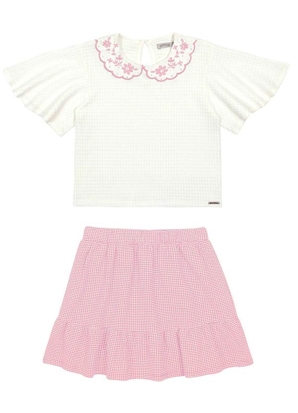 Alakazoo - Conjunto Blusa Bordada Shorts EmbutidoRosa