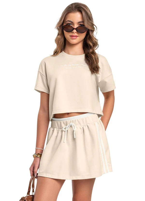 Gloss - Conjunto Blusa Boxy e Saia para Menina Gloss Bege