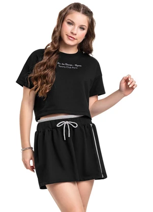 Conjunto Blusa Boxy e Saia para Menina Gloss Preto - GLOSS