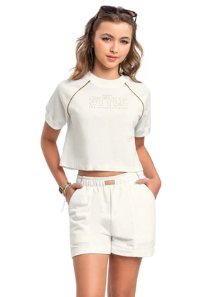 Conjunto Blusa Boxy e Short Menina Gloss Branco - GLOSS