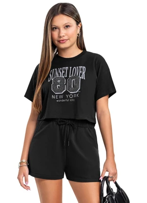 Conjunto Blusa Boxy e Short Menina Gloss Preto - GLOSS