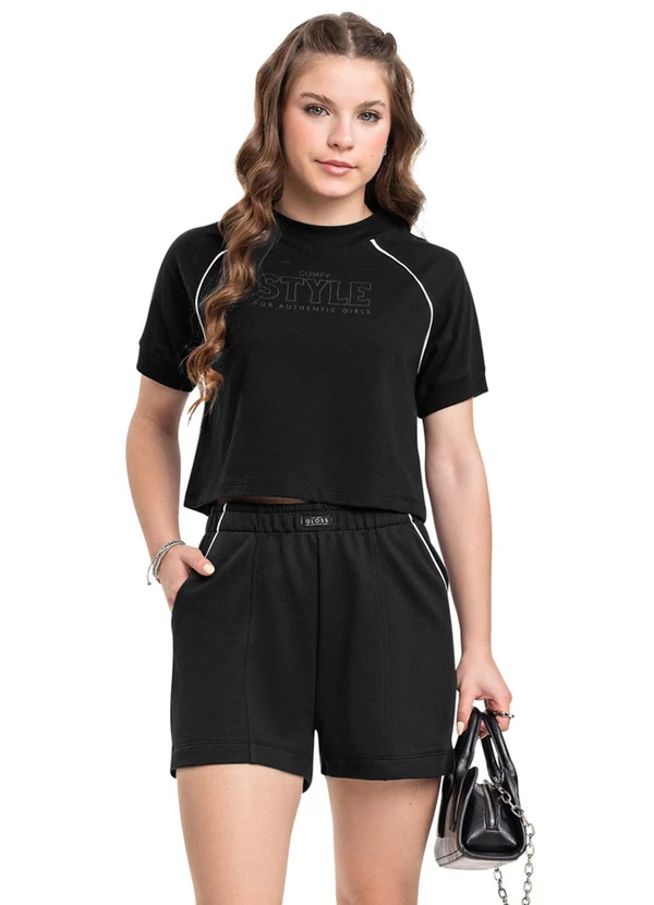 Gloss - Conjunto Blusa Boxy e Short Menina Gloss Preto