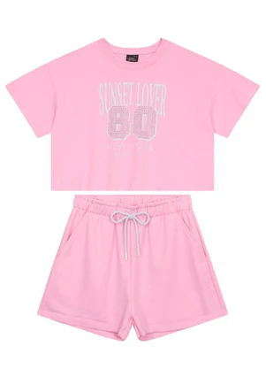 Conjunto Blusa Boxy e Short para Menina Gloss Rosa - GLOSS