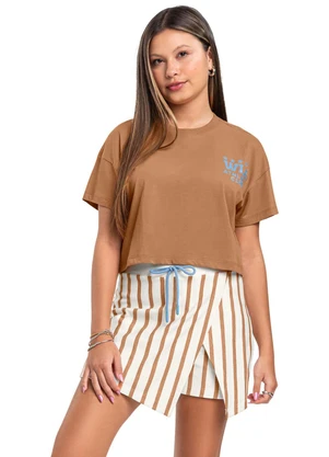 Conjunto Blusa Boxy e Short-Saia Gloss Marrom - GLOSS