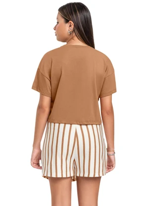 Conjunto Blusa Boxy e Short-Saia Gloss Marrom - GLOSS