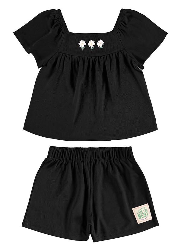 Rovi Kids - Conjunto Blusa c/ Shorts Visco Maquineta Preto