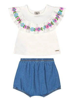 Quimby - Conjunto Blusa Calcinha Jeans Branco - QUIMBY