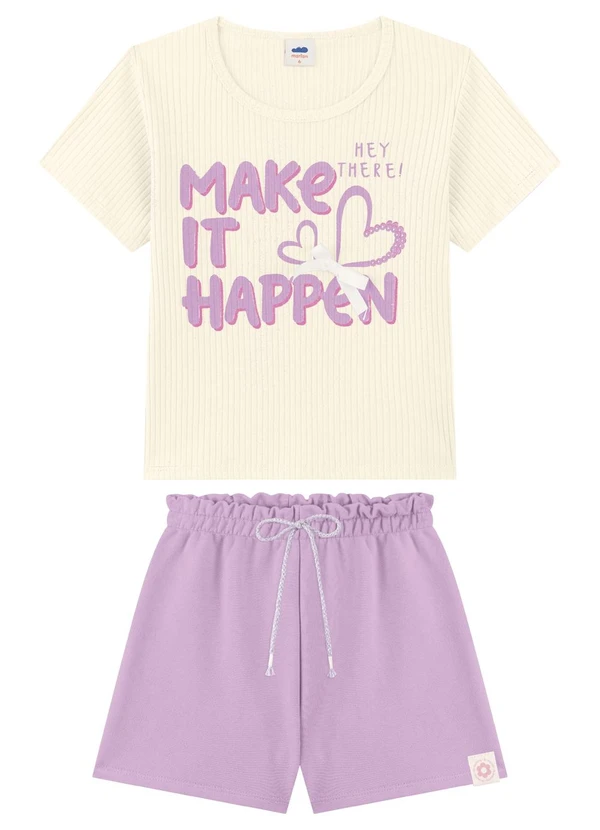 Marlan - Conjunto Blusa Canelada e Shorts Bege