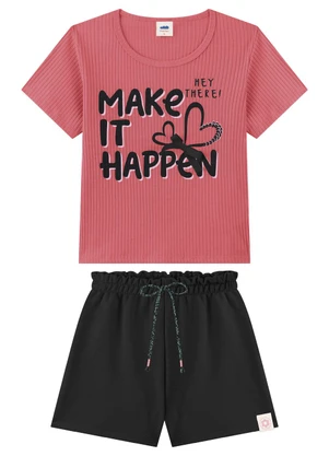 Marlan - Conjunto Blusa Canelada e Shorts Rosa - MARLAN