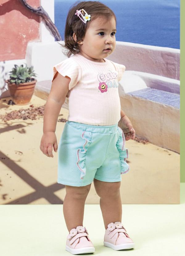 Milli e Nina - Conjunto Blusa Canelado Maxi e Shorts Rosa