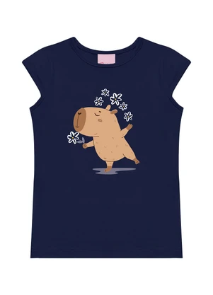 Duduka - Conjunto Blusa Capivara  e Short Flor Azul  - DUDUKA