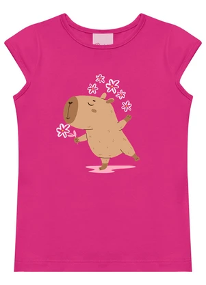 Duduka - Conjunto Blusa Capivara Flores e Short Flor Rosa - DUDUKA