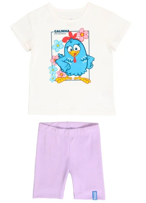 Galinha Pintadinha - Conjunto Blusa Ciclista em Ribana 4x2 Branco - GALINHA PINTADINHA