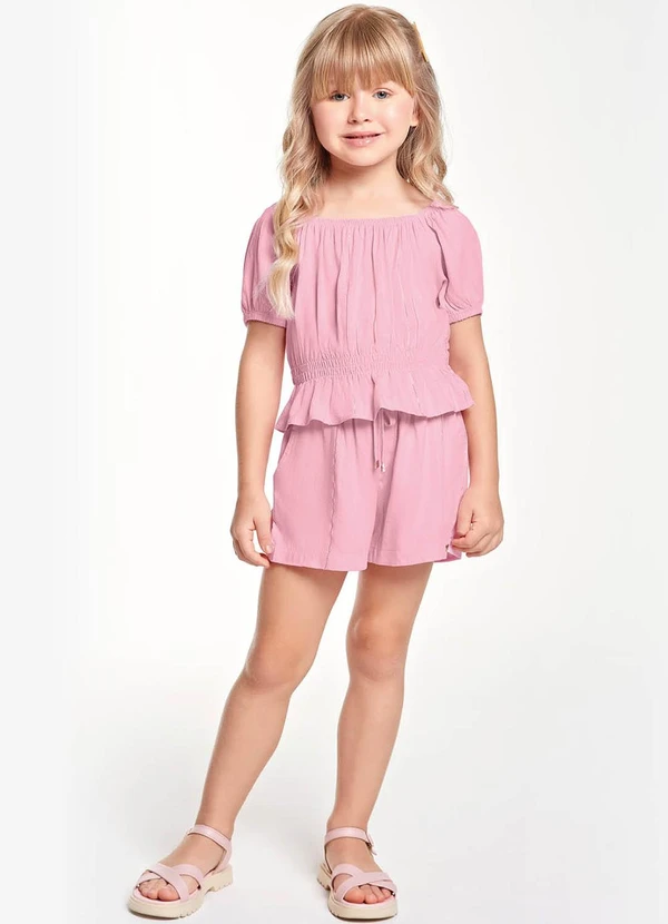 Trick Nick - Conjunto Blusa Ciganinha com Shorts Rosa