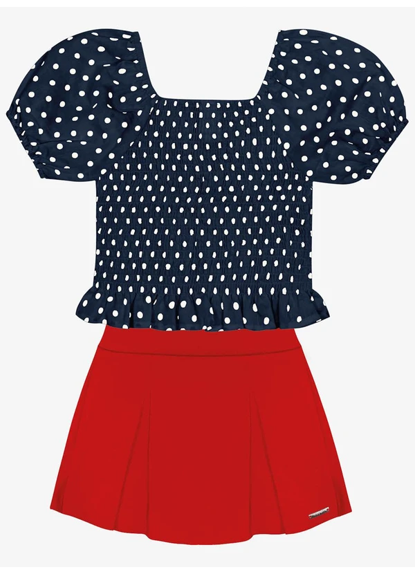 Trick Nick - Conjunto Blusa Ciganinha e Shorts Saia Azul