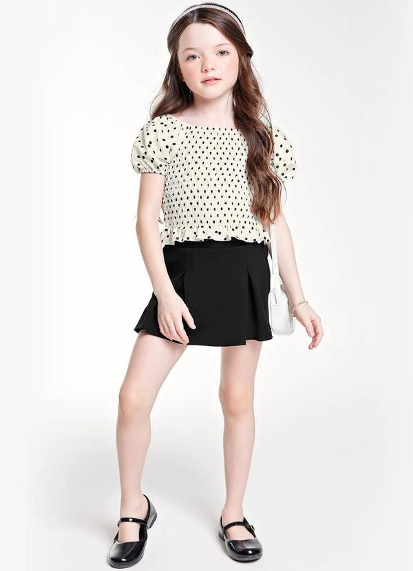 Trick Nick - Conjunto Blusa Ciganinha e Shorts Saia Bege