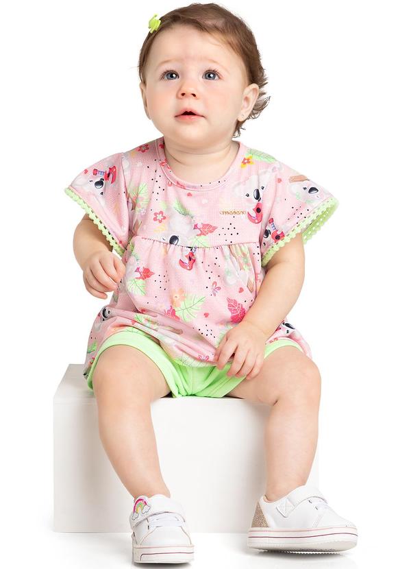 Marlan - Conjunto Blusa Coala Fun e Shorts Neon Verde