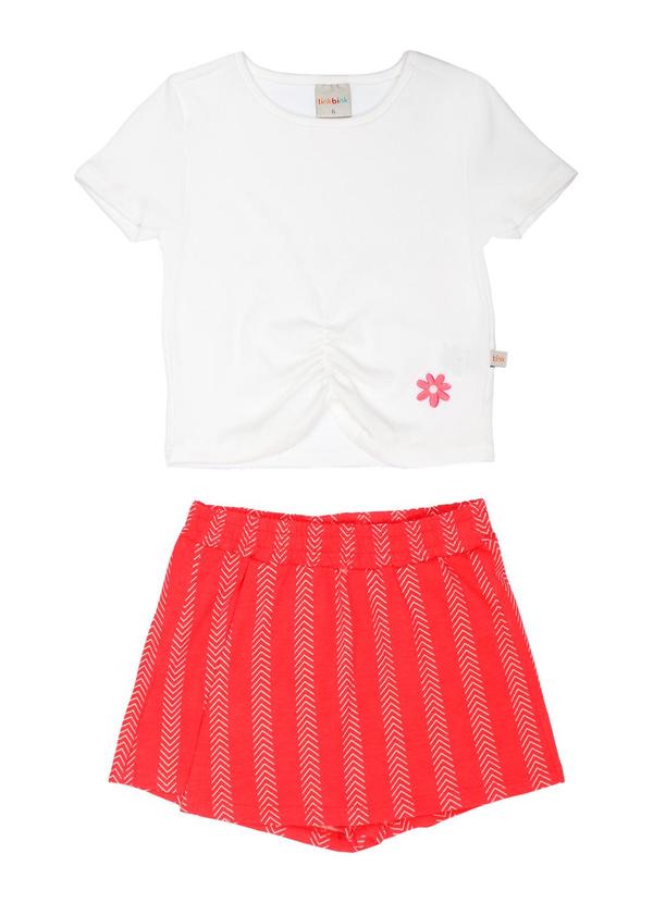 Tink Bink - Conjunto Blusa com Aplique e Short Saia Vermelho