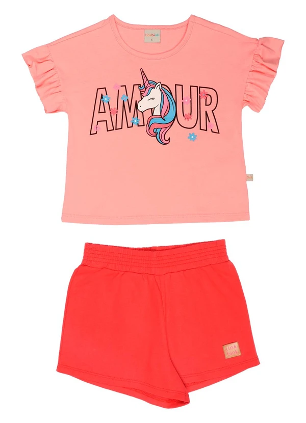 Tink Bink - Conjunto Blusa com Babado e Short Vermelho