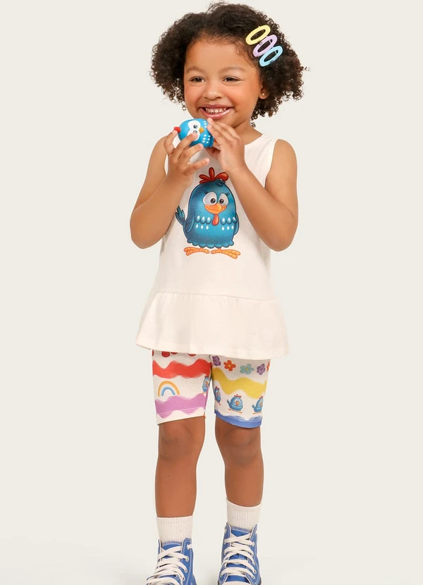 Galinha Pintadinha - Conjunto Blusa com Bermuda Ciclista Branca 1