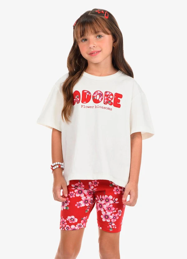 Rovi Kids - Conjunto Blusa com Ciclista Meia Malha Bege