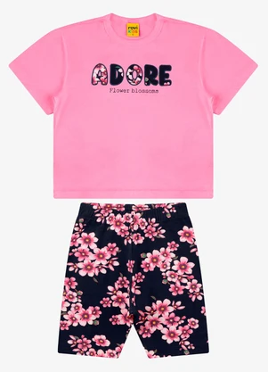 Rovi Kids - Conjunto Blusa com Ciclista Meia Malha Rosa - ROVI KIDS