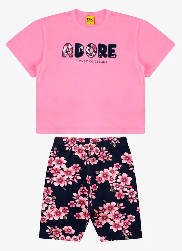 Rovi Kids - Conjunto Blusa com Ciclista Meia Malha Rosa