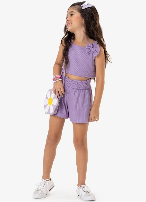 Rovi Kids - Conjunto Blusa com Laço na Alça e Shorts Roxo