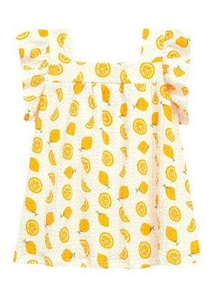 Duduka - Conjunto Blusa com Mangas Franzidas e Short Bege - DUDUKA
