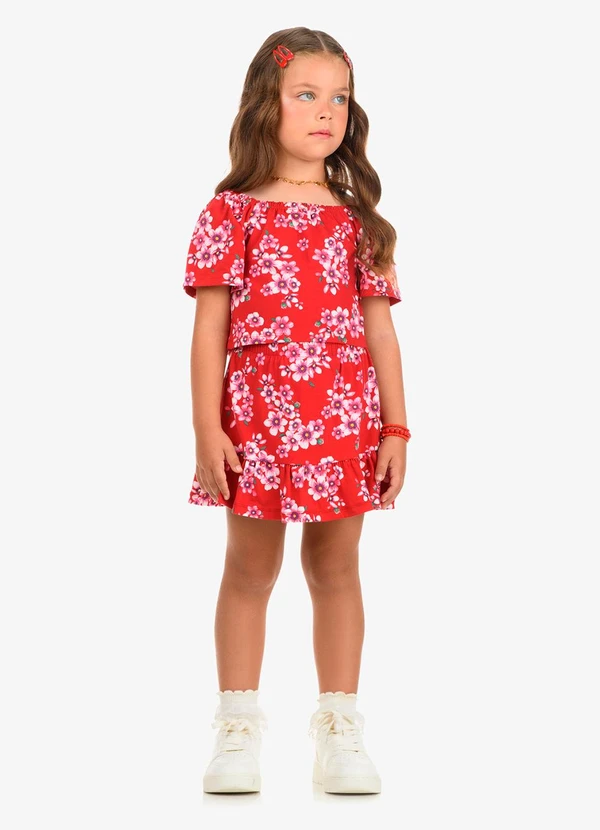 Rovi Kids - Conjunto Blusa com Saia Cotton Vermelho 3