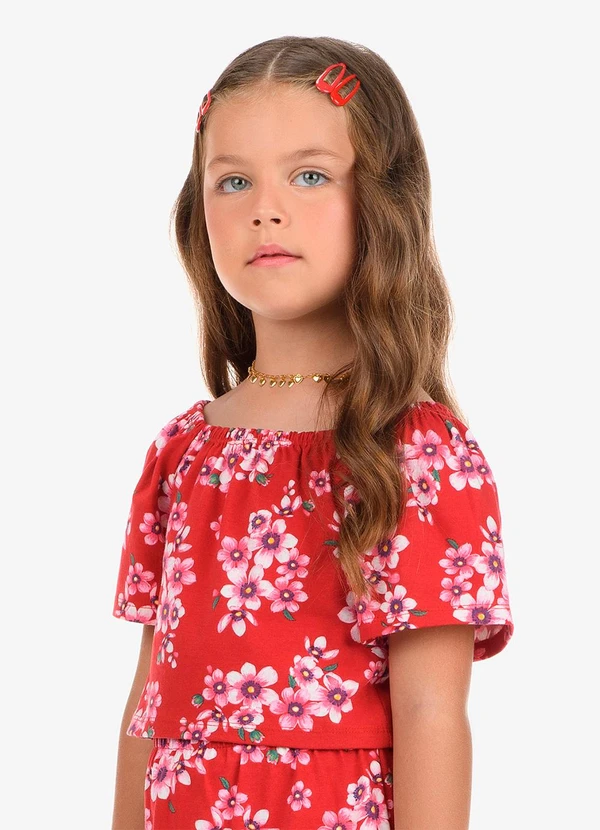 Rovi Kids - Conjunto Blusa com Saia Cotton Vermelho 4