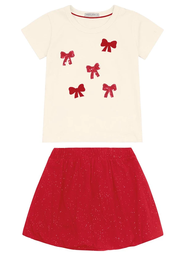 Trick Nick - Conjunto Blusa com Saia em Cotton Leve Bege