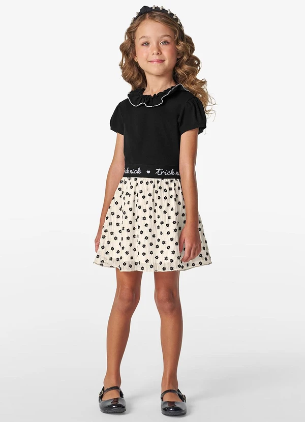 Trick Nick - Conjunto Blusa com Saia em Cotton Leve Preto